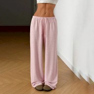 Women Fashion Casual Solid Color Lace-Up Wide Leg Loose Pants