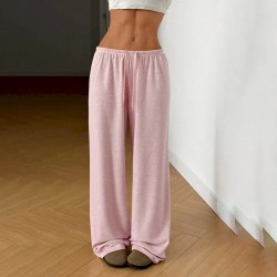 Women Fashion Casual Solid Color Lace-Up Wide Leg Loose Pants