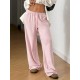 Women Fashion Casual Solid Color Lace-Up Wide Leg Loose Pants
