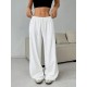 Women Fashion Casual Solid Color Lace-Up Wide Leg Loose Pants