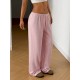 Women Fashion Casual Solid Color Lace-Up Wide Leg Loose Pants