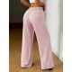 Women Fashion Casual Solid Color Lace-Up Wide Leg Loose Pants