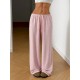 Women Fashion Casual Solid Color Lace-Up Wide Leg Loose Pants