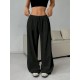 Women Fashion Casual Solid Color Lace-Up Wide Leg Loose Pants