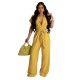 Women Fashion Casual Solid Color Lapel Short-Sleeve Pocket Jumpsuits