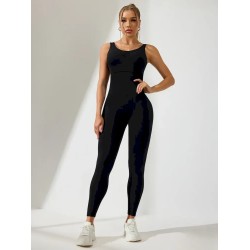 Women Fashion Sexy Solid Color Seamless U-Shaped Backless Sports Yoga Jumpsuits