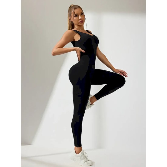 Women Fashion Sexy Solid Color Seamless U-Shaped Backless Sports Yoga Jumpsuits