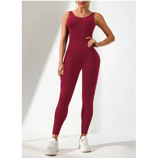 Women Fashion Sexy Solid Color Seamless U-Shaped Backless Sports Yoga Jumpsuits