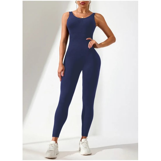 Women Fashion Sexy Solid Color Seamless U-Shaped Backless Sports Yoga Jumpsuits