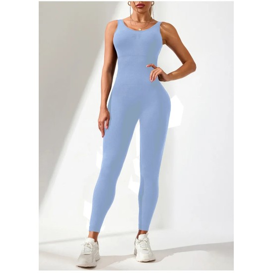 Women Fashion Sexy Solid Color Seamless U-Shaped Backless Sports Yoga Jumpsuits